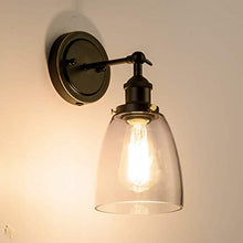 Cargar imagen en el visor de la galería, Aplique de Pared Vintage Industrial | Metal Negro y Vidrio Transparente
