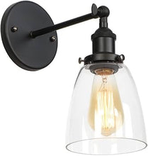 Cargar imagen en el visor de la galería, Aplique de Pared Vintage Industrial | Metal Negro y Vidrio Transparente