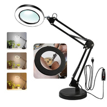 Cargar imagen en el visor de la galería, Lámpara portátil negra con luz led variable y lupa en detalle
