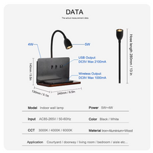 Cargar imagen en el visor de la galería, Aplique con luz indirecta, luz de lectura y cargador - LED