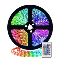 Cargar imagen en el visor de la galería, Cinta led RGB 5m IP65 con fuente y control sobre fondo blanco