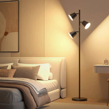 Cargar imagen en el visor de la galería, Lámpara de pie negra de 170 cm con tres bombillas LED, diseño moderno en hierro y acrílico.