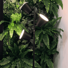 Cargar imagen en el visor de la galería, Lámpara de pie negra de 170 cm con tres bombillas LED, diseño moderno en hierro y acrílico.