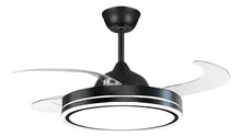 Cargar imagen en el visor de la galería, Ventilador de techo con aspas retráctiles ocultas y luz LED encendida, diseño moderno.