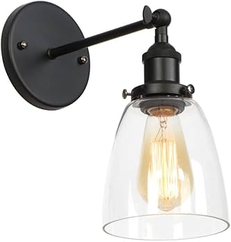 Aplique de Pared Vintage Industrial | Metal Negro y Vidrio Transparente