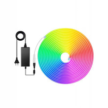 Cargar imagen en el visor de la galería, Cinta LED neón RGB con fuente y control remoto sobre fondo blanco
