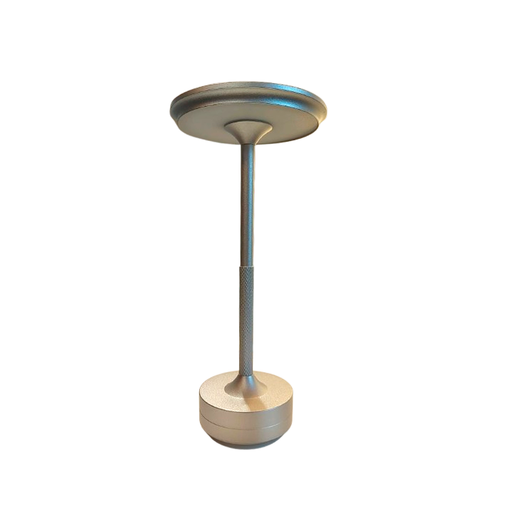 luminaria portátil recargable plateada luz led de mesa
