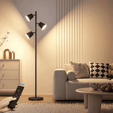 Cargar imagen en el visor de la galería, Lámpara de pie negra de 170 cm con tres bombillas LED, diseño moderno en hierro y acrílico.
