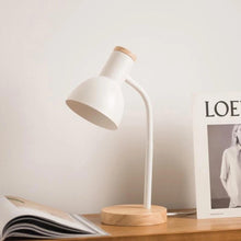 Cargar imagen en el visor de la galería, portátil de escritorio blanca con cuello flexible, madera y metal, luz dirigible E27
